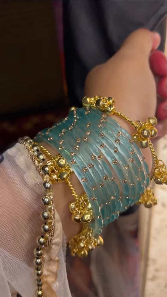 💙 Royal Aqua Crystal Bangles Set 💙